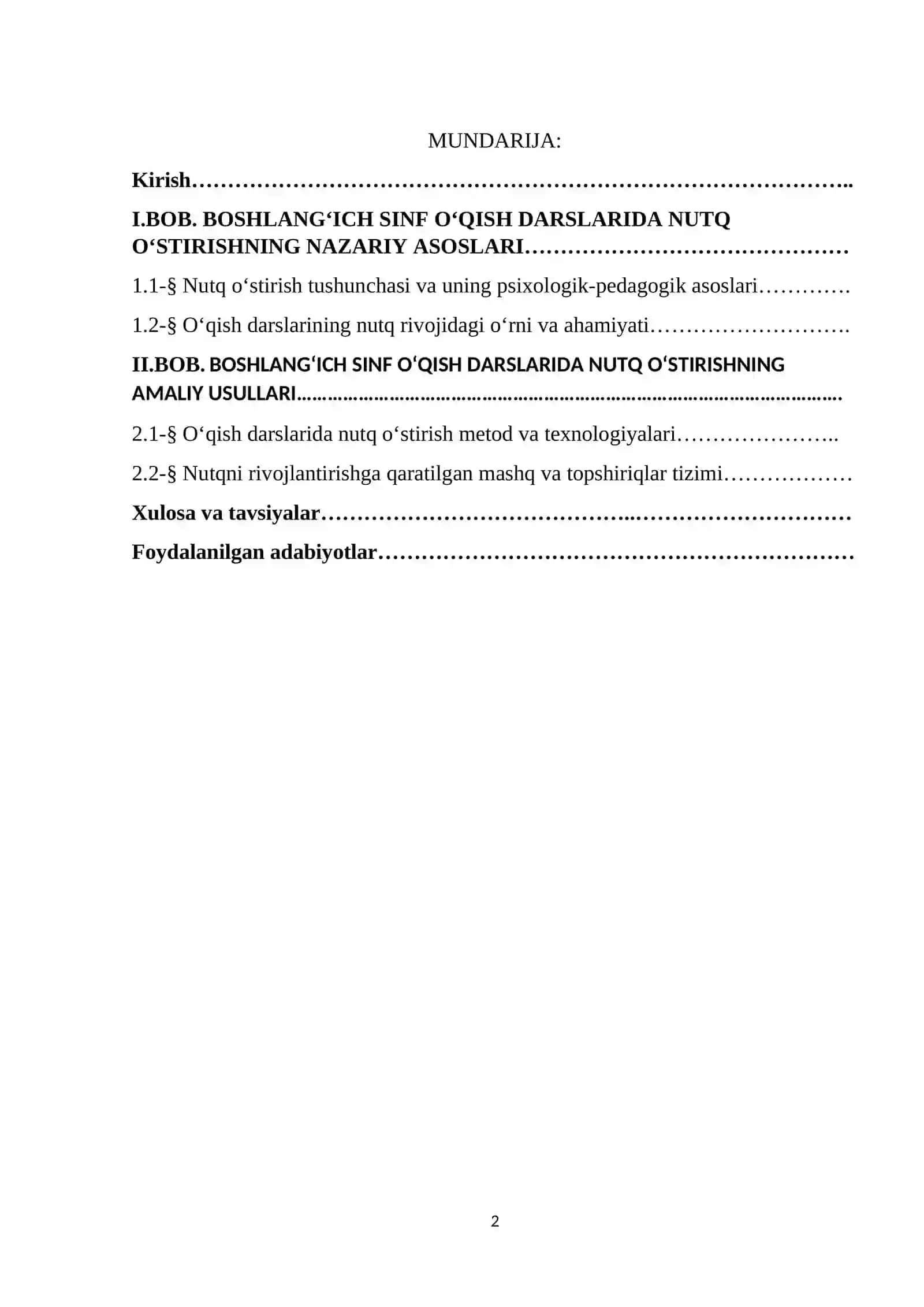 ONA TILI O’QISH SAVODXONLIGI VA UNI O’QITISH METODIKASI 2