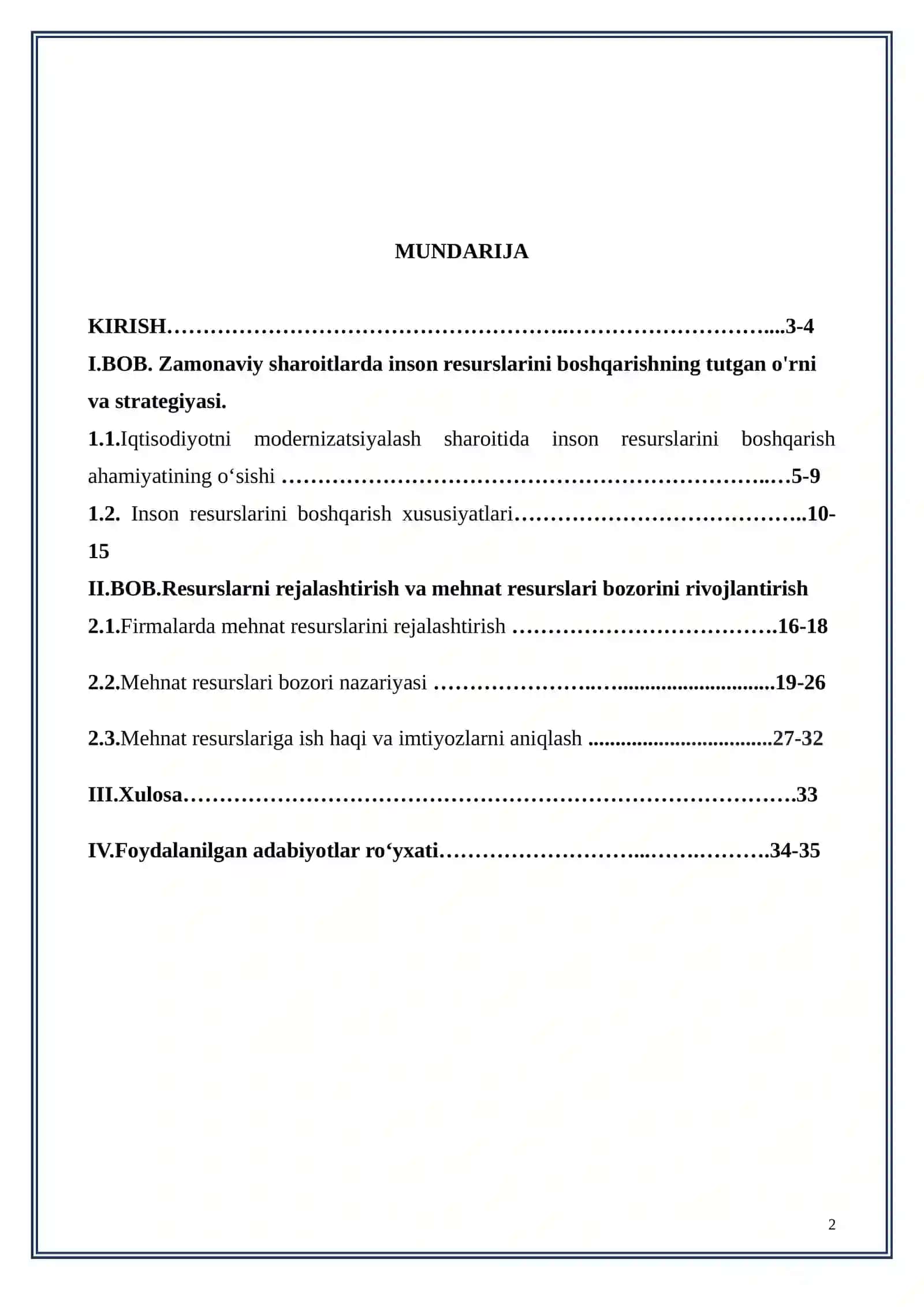 Mavzu: Firmalarda mehnat resurslaridan foydalanish samaradorligini oshirish yo'llari 2