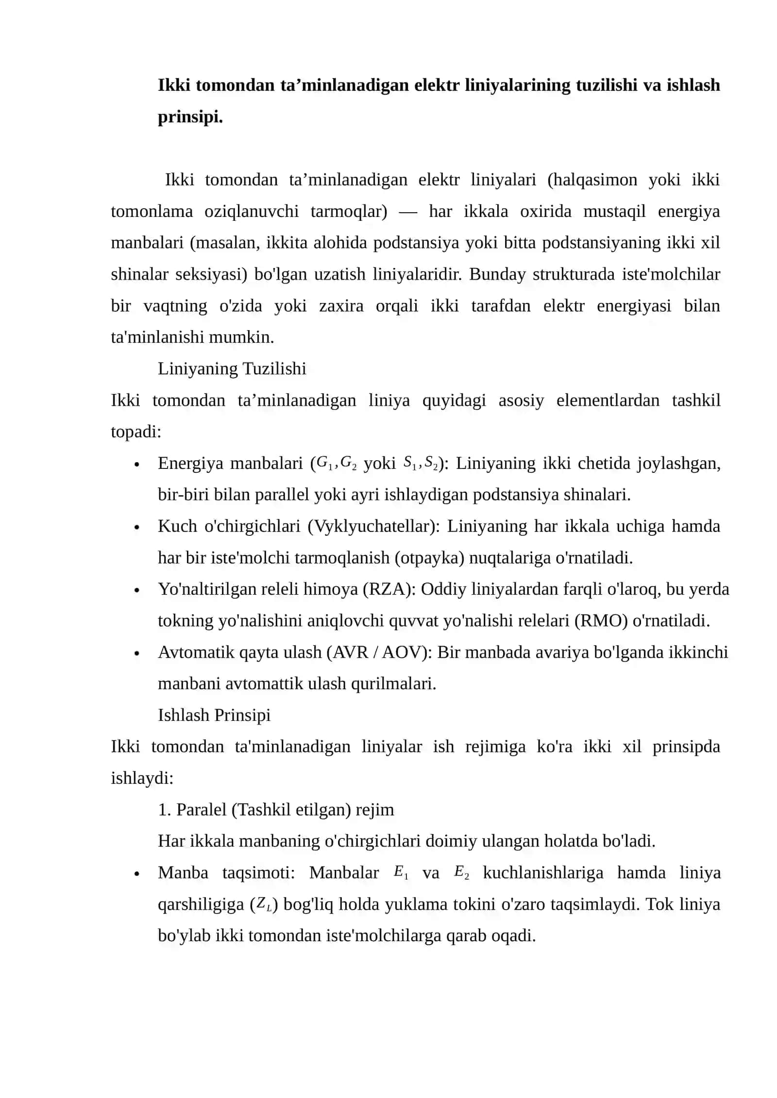 Ikki tomondan ta’minlanadigan elektr liniyalarida tokli kesim himoyasi 2