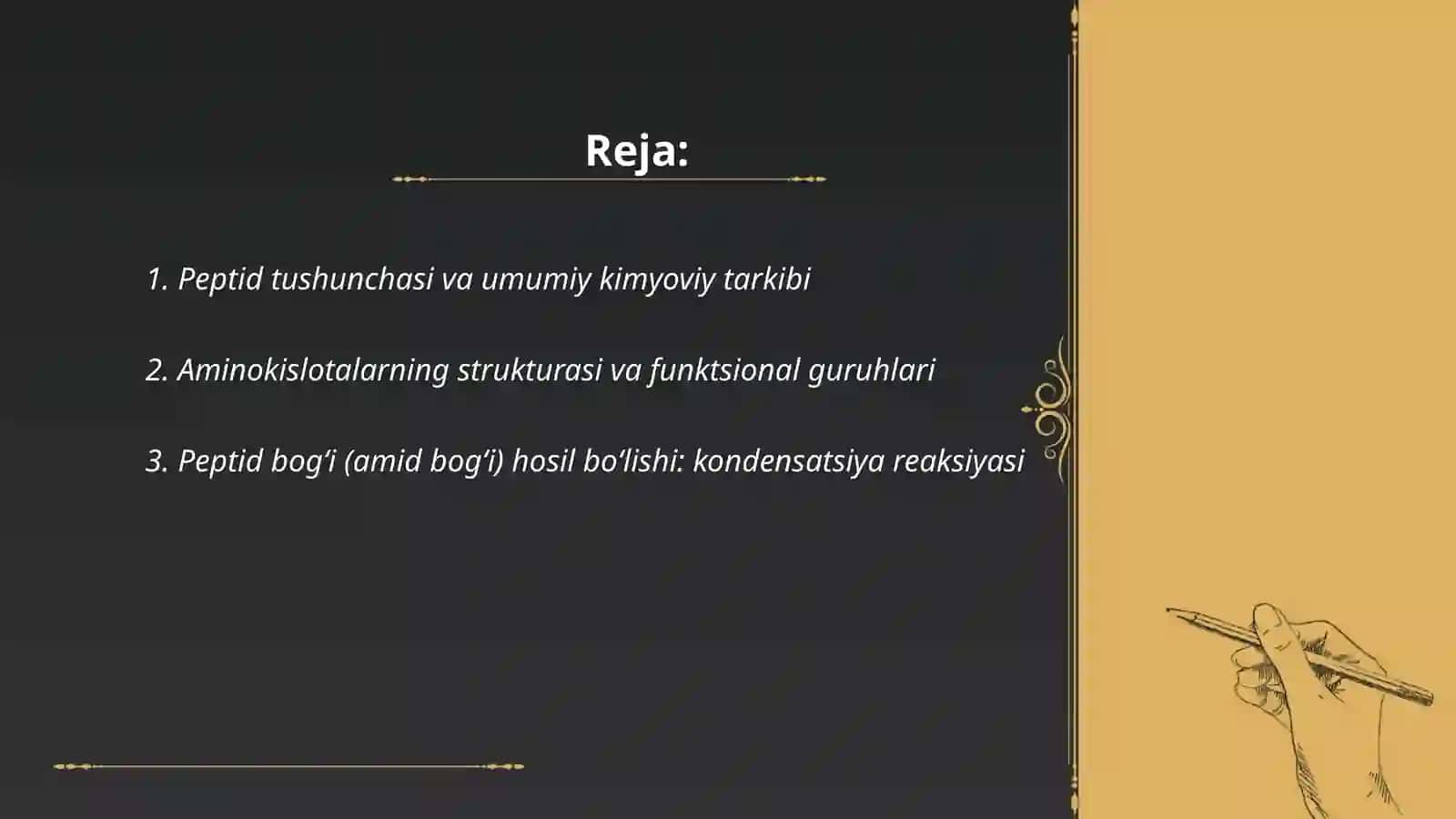Peptidlaring hosil bo'lishi va kimyoviy tarkibi 2