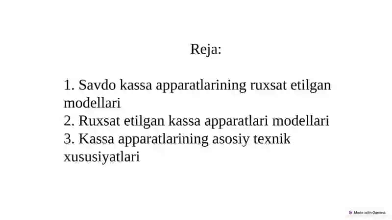 Savdo kassa apparatlarini ruxsat etilgan  modellari bilan ishlash texnologiyalari asoslarini o‘zlashtirish. 2