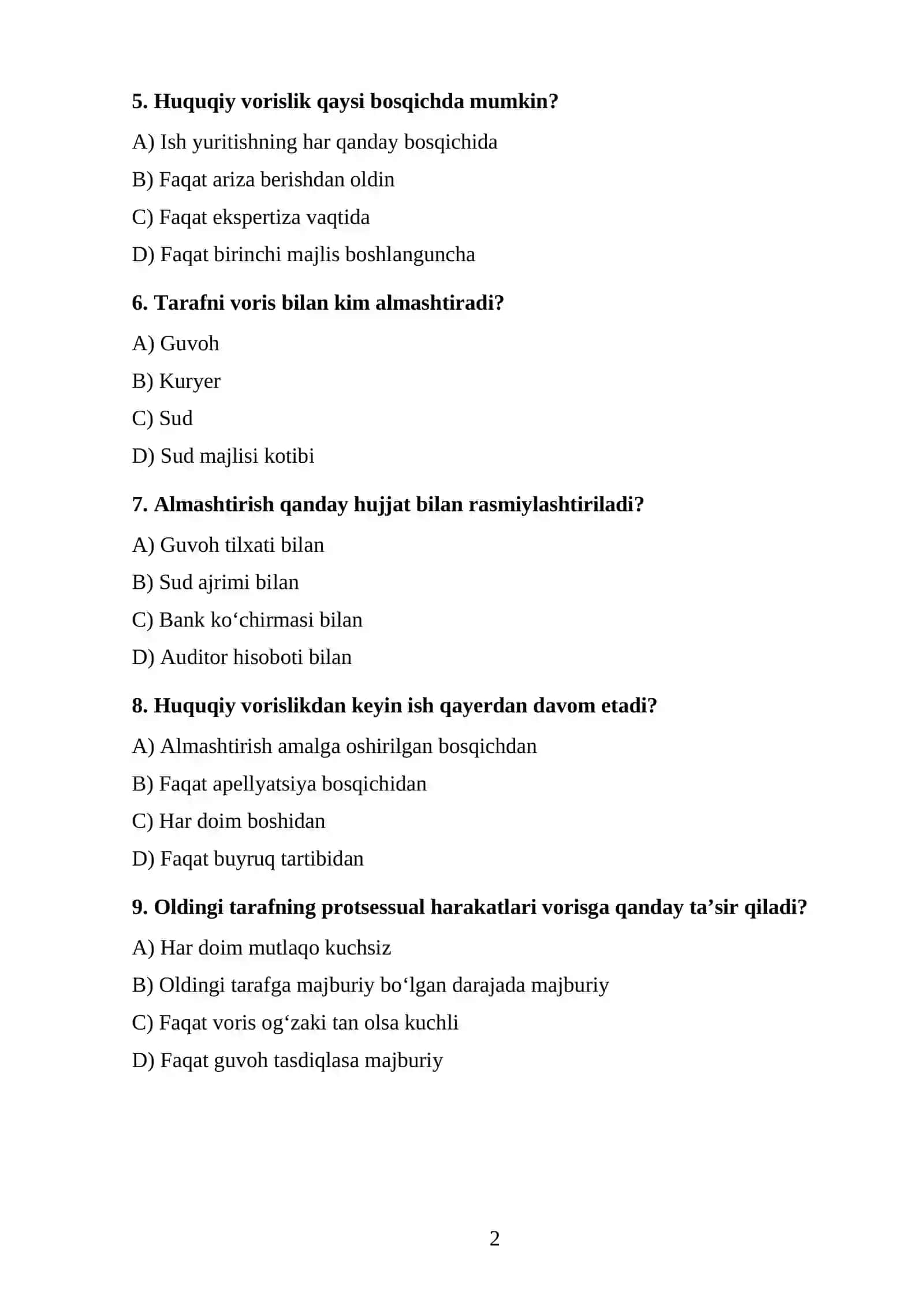 Protsessual huquqiy vorislik TEST. 2