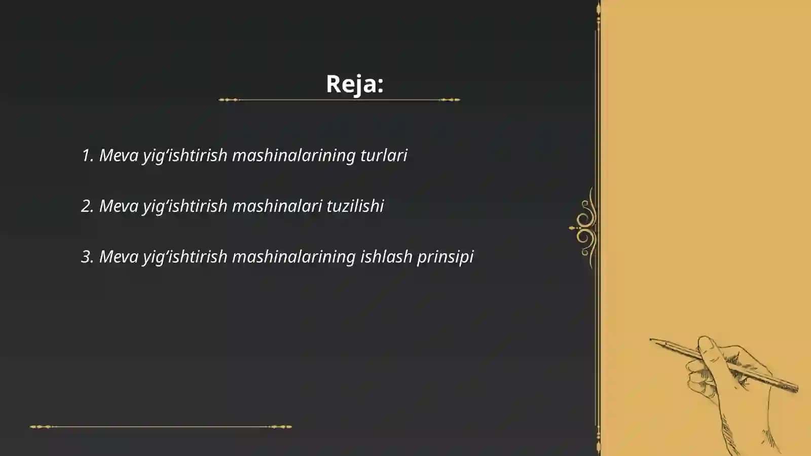 Meva yigʻishtirish mashinalari va ularni ishga tayyorlash tartibini oʻrganish 2