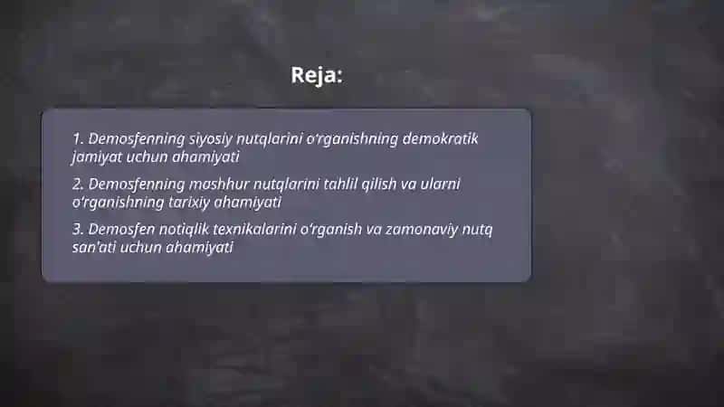 Demosfen notiqlik faoliyatini oʻrganishning ahamiyati 2