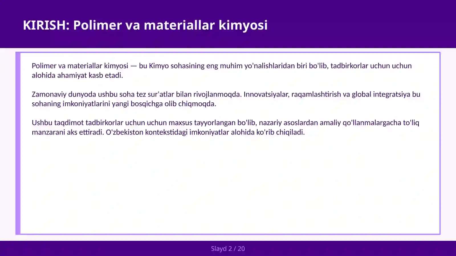 Polimer va materiallar kimyosi 2
