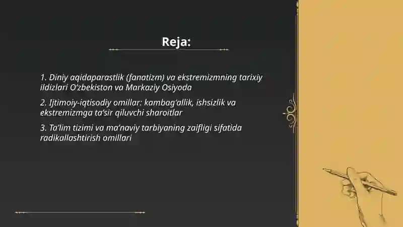 Diniy aqidaparastlik(fanatizm), ektremizm paydo boʻlishining ijtimoiy zamonlari va rivojlanishi 2