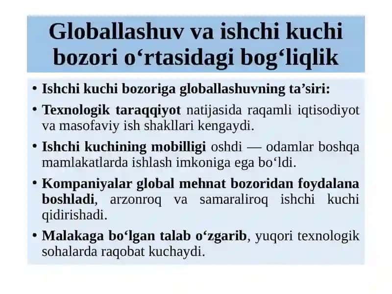 Globallashuv sharoitida ishchi ko'chibozori va migratsiya muammolari 2