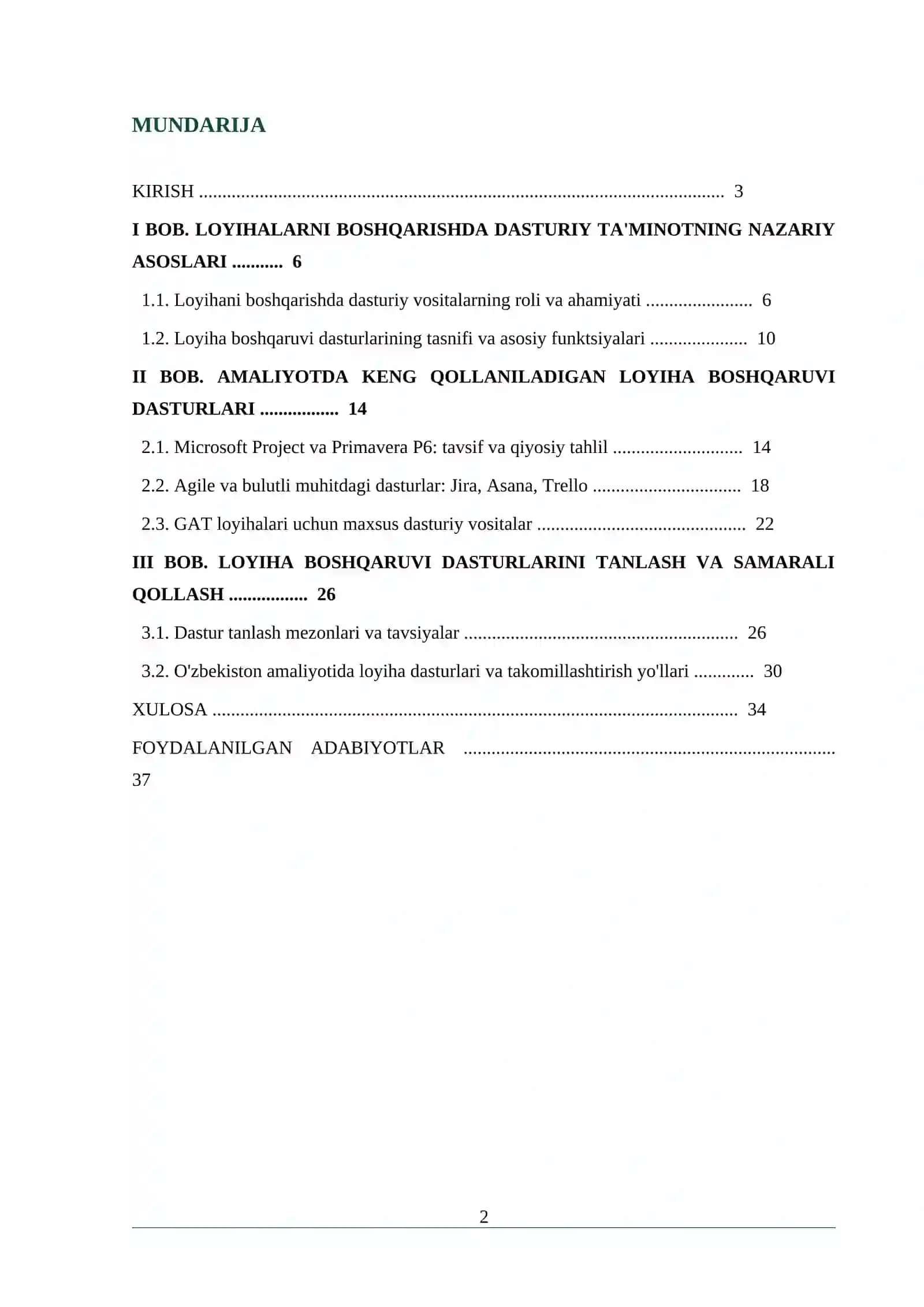 LOYIHALARNI BOSHQARISHNING AMALIYOTDA UCHRAYDIGAN DASTURLARI 2