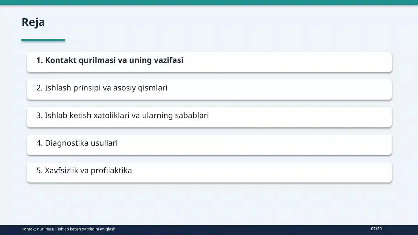 Kontakt qurilmasining ishlab ketish xatoligini aniqlash 2