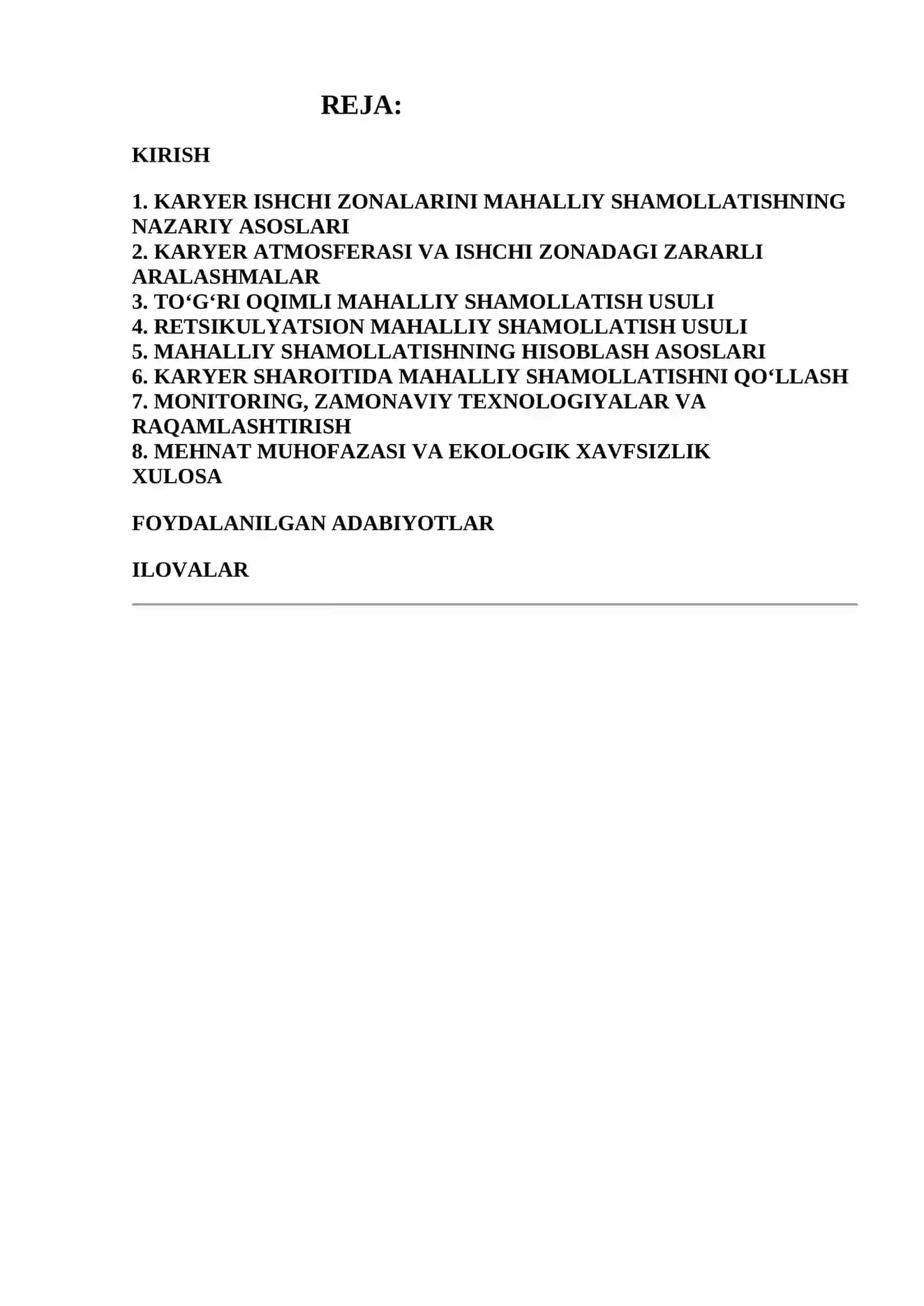 Karyer ishchi zonalarini mahalliy shamollatish (retsirkulyatsion va to‘g‘ri oqimli usullar) 2