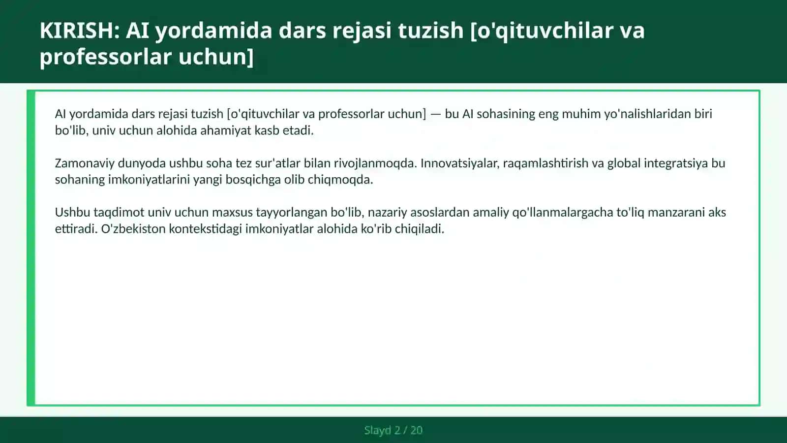 AI yordamida dars rejasi tuzish [o'qituvchilar va professorlar uchun] 2