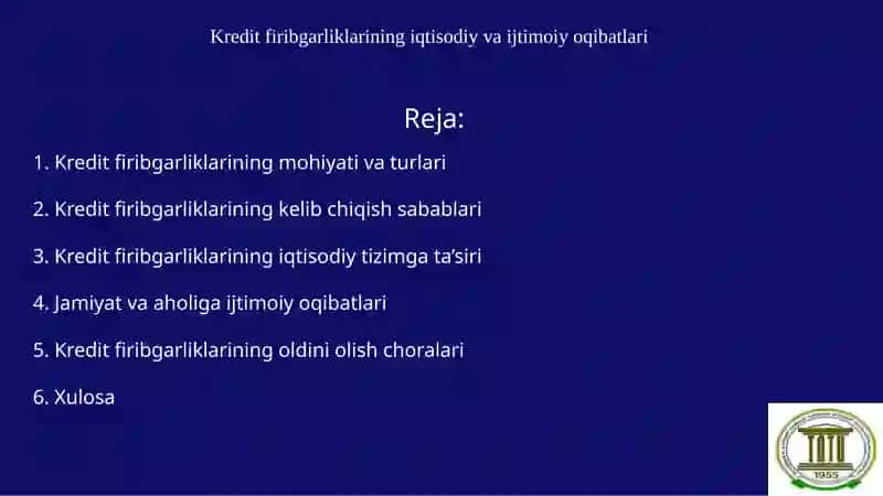 Kredit firibgarliklarining iqtisodiy va ijtimoiy oqibatlari 2