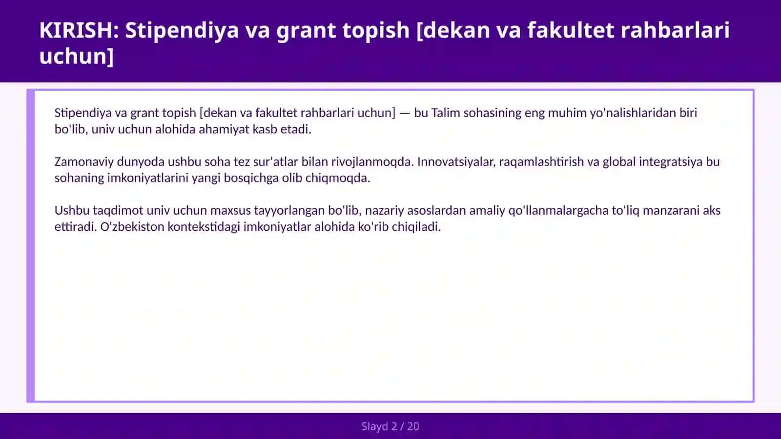 Stipendiya va grant topish [dekan va fakultet rahbarlari uchun] 2