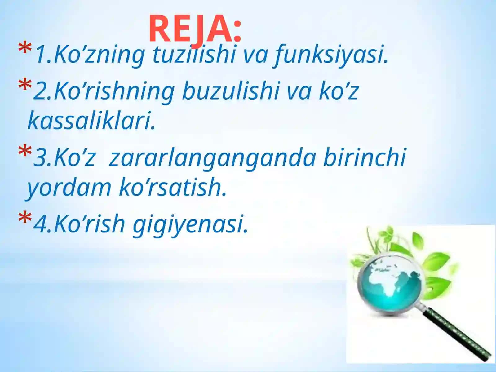 Dars ishlanmasi: Ko’rish Analizatori 2