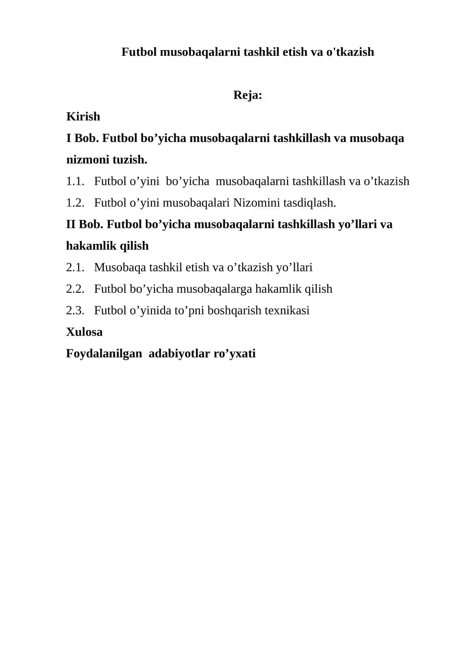 Futbol musobaqalarni tashkil etish va o'tkazish 2