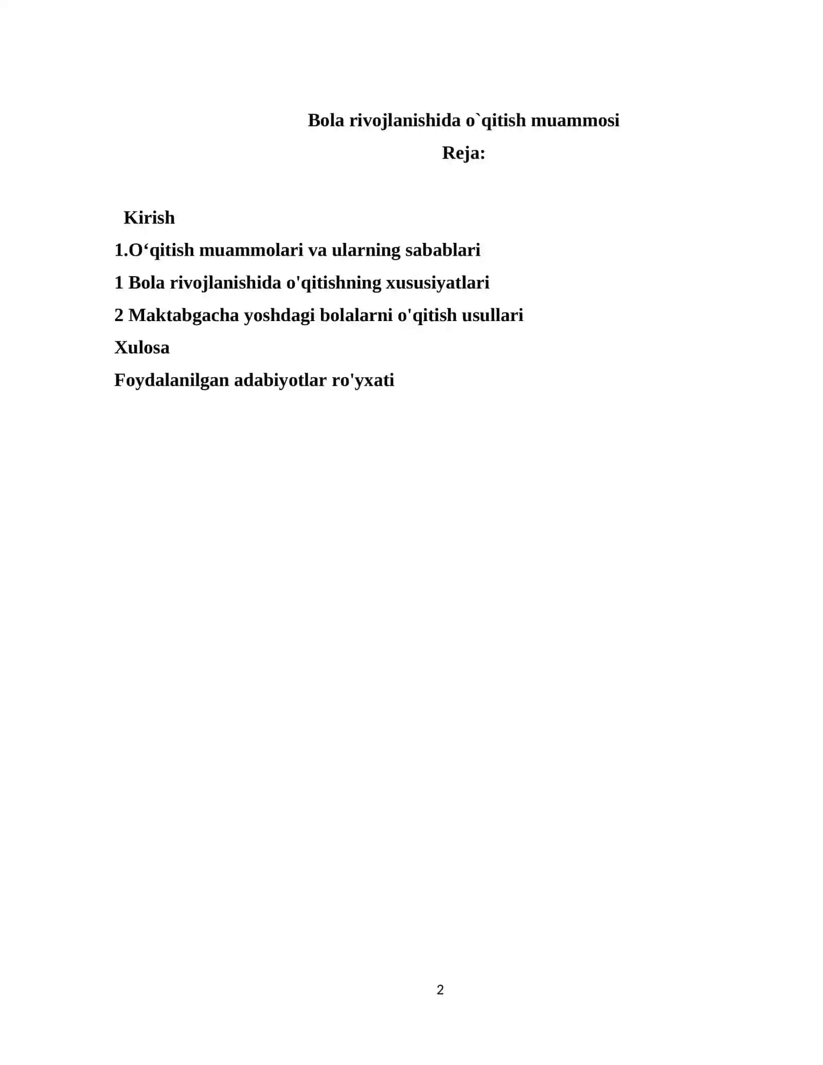 Bola rivojlanishida o`qitish muammosi 2