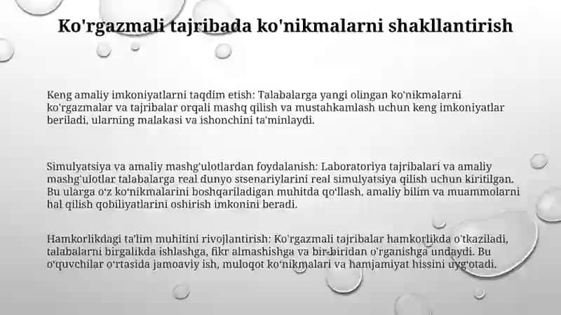 Ko'Rgazmali Tajribaning Malakalarini Shakillantirish 2