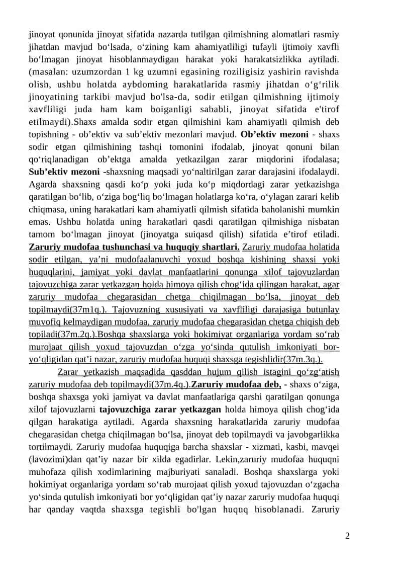 Qilmishning jinoiyligini istisno qiluvchi holatlar tushunchasi va turlari 2