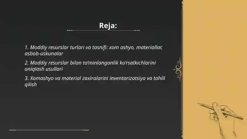 Moddiy resurslar bilan ta’minlanganlik va ulardan foydalanish analizi 2