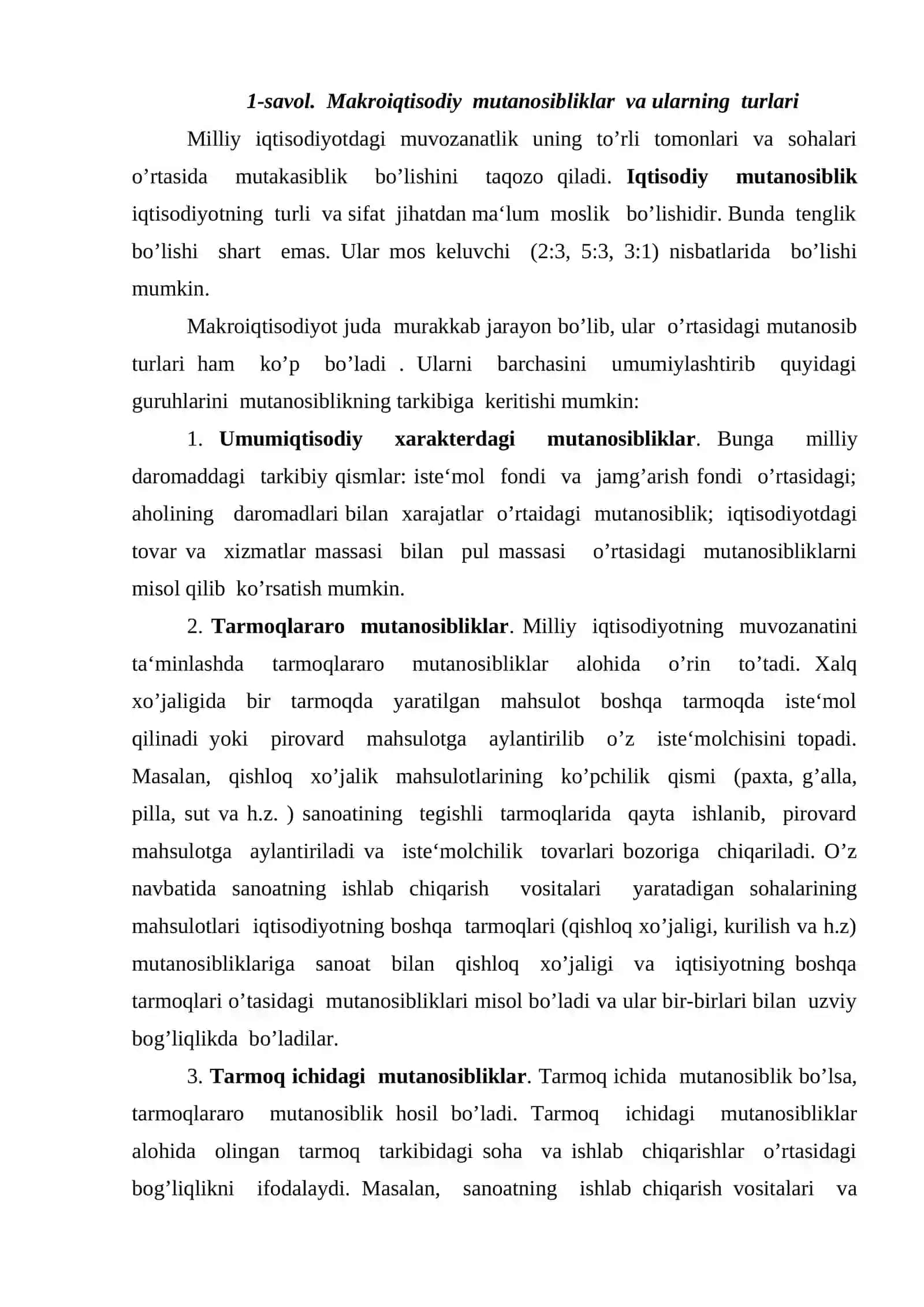 Milliy iqtisodiyotning nisbatlari, muvozanati va tsiklli rivojlanish tavsifi 2
