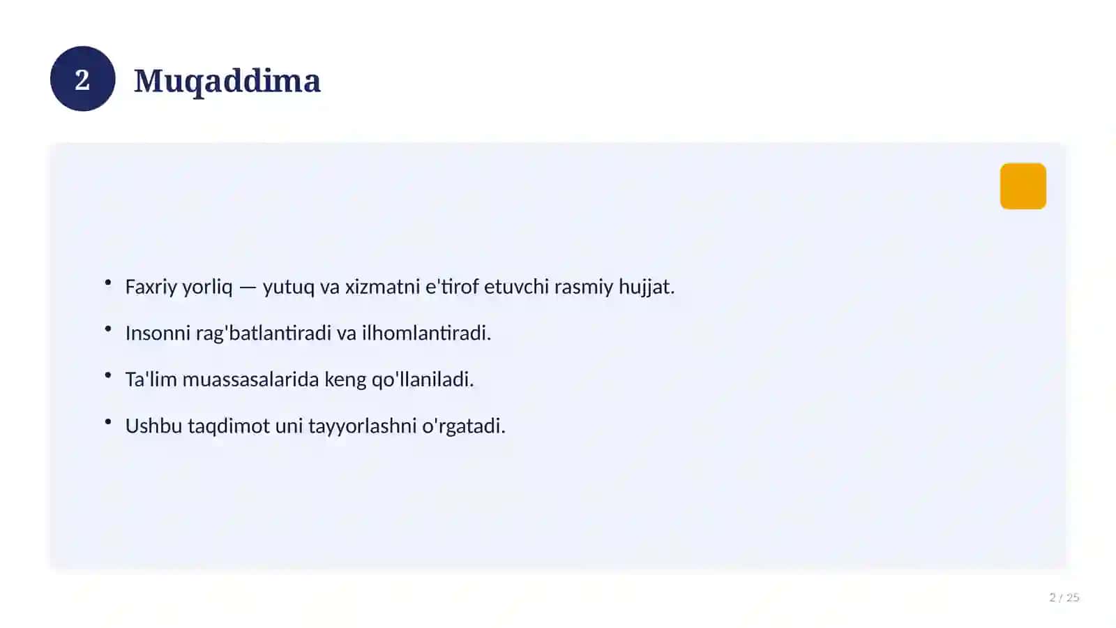 Faxriy yorliq maktab o'quvchilari uchun 2