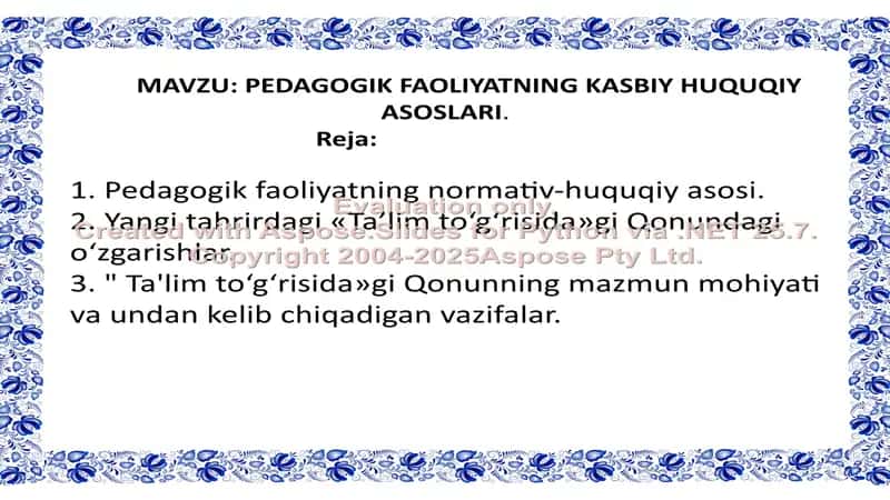 Pedagogika faoliyatning kasbiy huquqiy asoslari 2