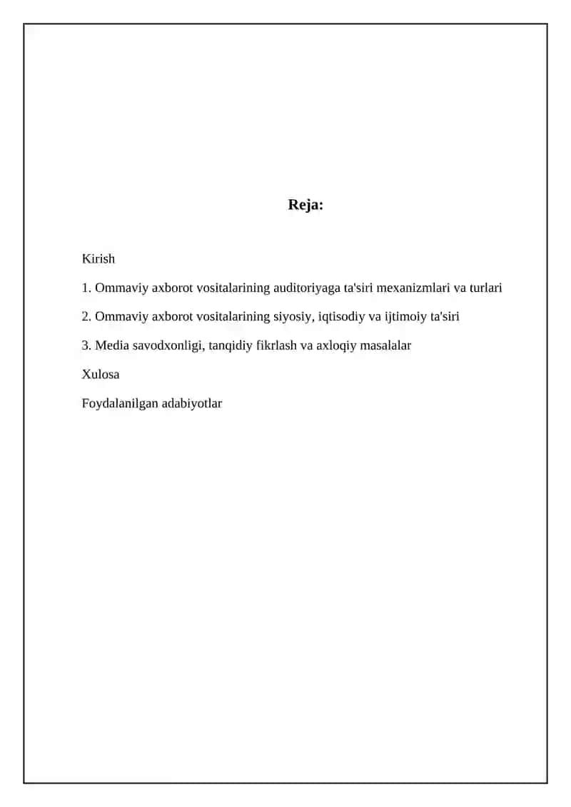 Mavzu: Medianing auditoriyaga ta'siri 2