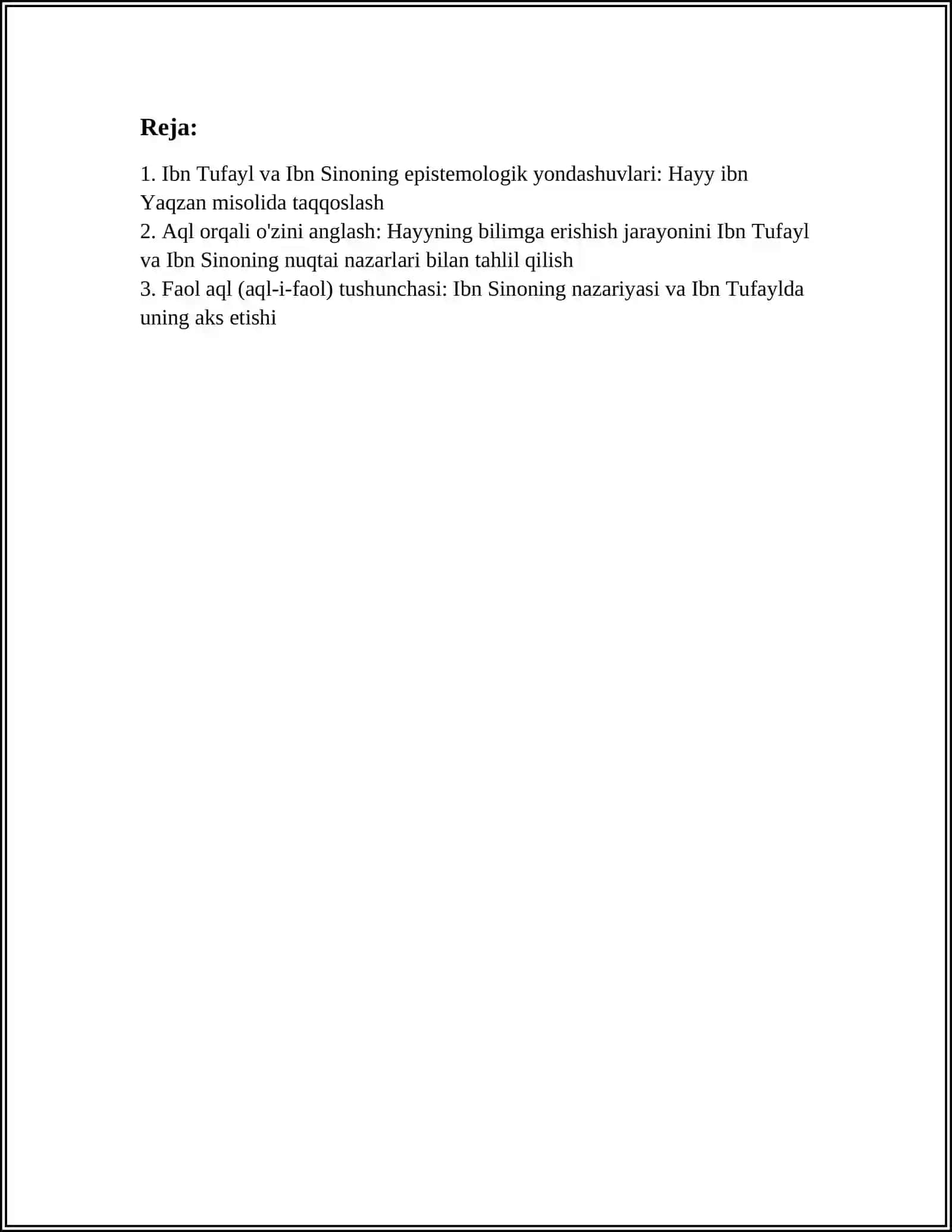 IBN TUFAYL VA IBN SINONING "XAY IBN YAKZON ÖĞLI "RISOLASINI QIYSIY TAHLIL ETISH 2