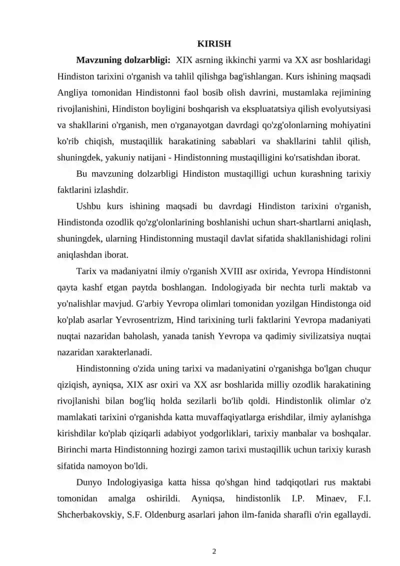 XX ASRDA HINDISTONDA GANDIZM HARAKATI VA MUSTAQILLIGI KURS ISHI 2
