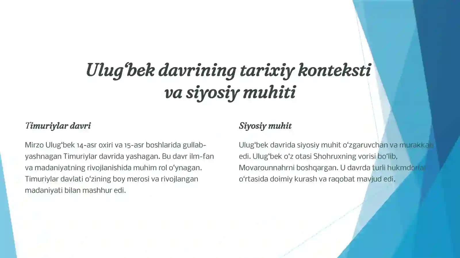 MirzoUlug‘bek - Davlat arbobi va buyuk olim 2