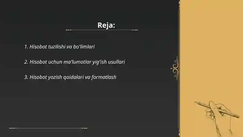 Hisobot tayyorlash.Ish yuritish uslubi va tili 2