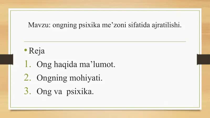 Ongning psixika me’zoni sifatida ajratilishi 2