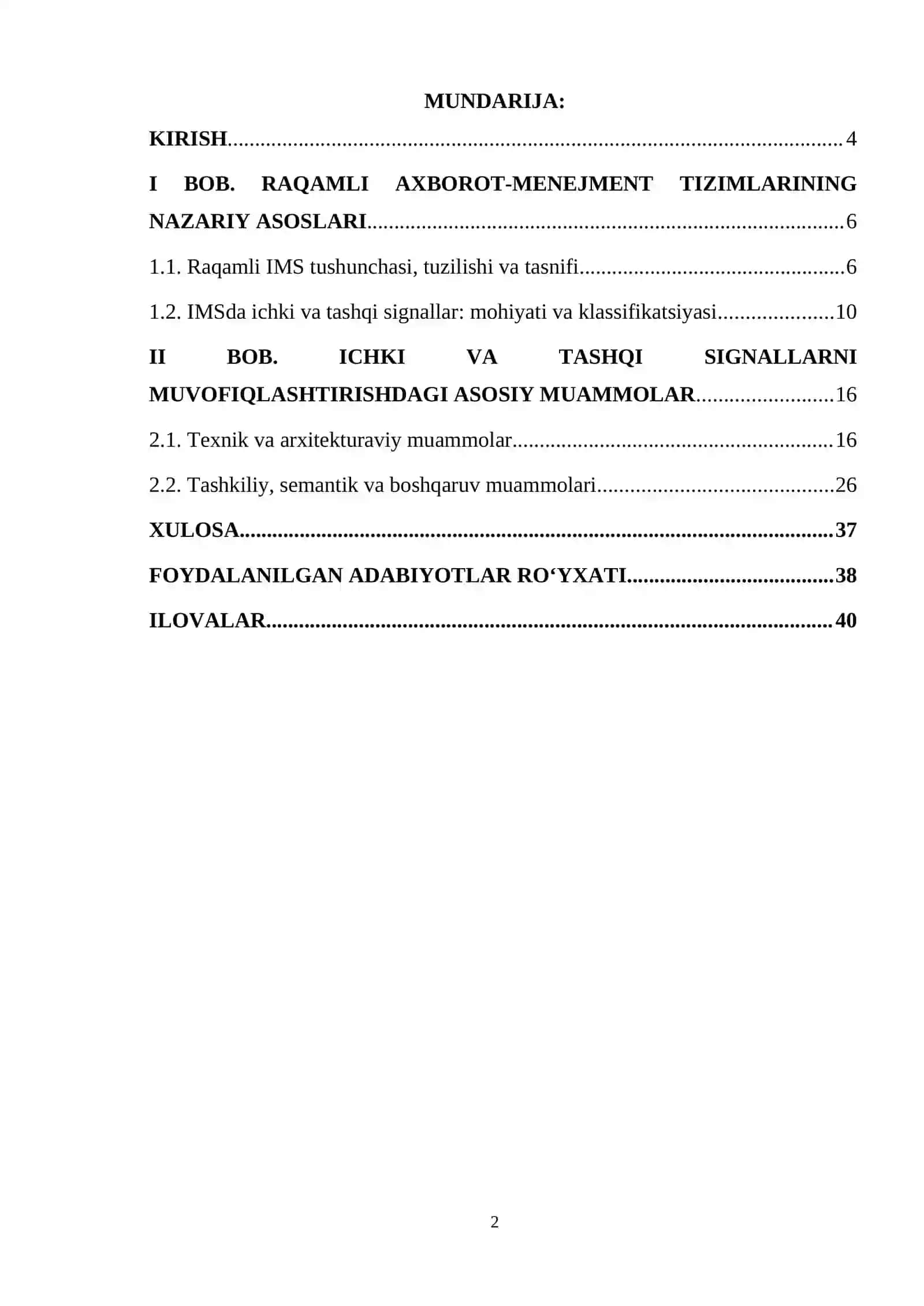 RAQAMLI IMSLARNING ICHKI VA TASHQI SIGNALLARINI MUVOFIQLASHTIRISH MUAMMOLARI KURS ISHI 2