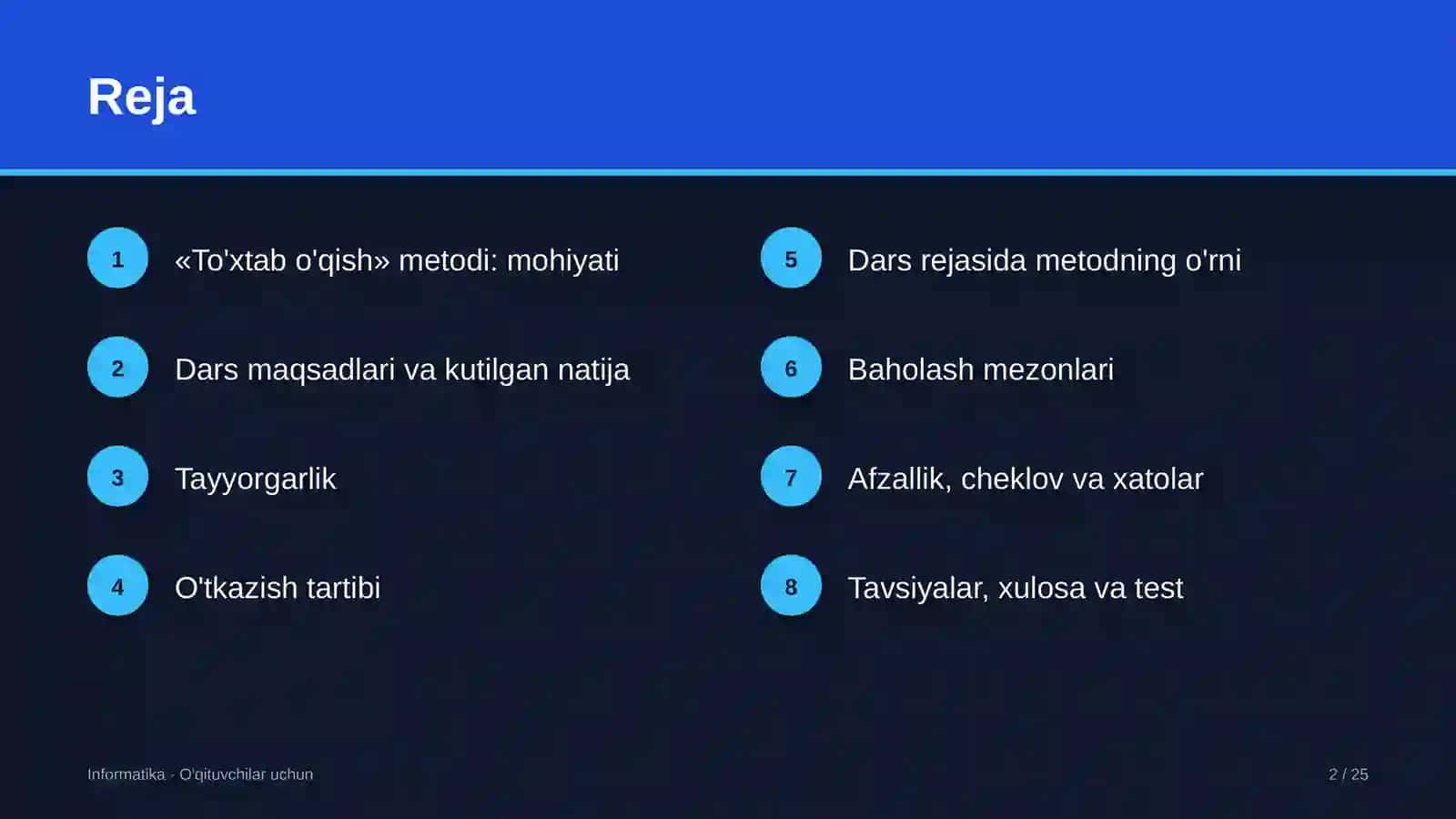 informatika darslarida to'xtab o'qish metodidan foydalanish 4822 2