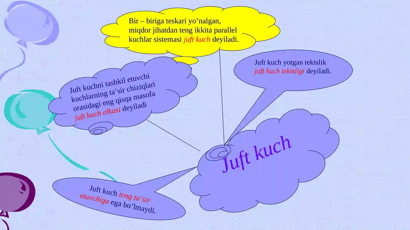 Tekislikdagi kuchlar sistemasi. Juft kuch. Juft kuchning xossalari. Kuchning nuqtaga nisbatan momenti 2