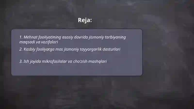 Mehnat faoliyatining asosiy davrida jismoniy tarbiya 2