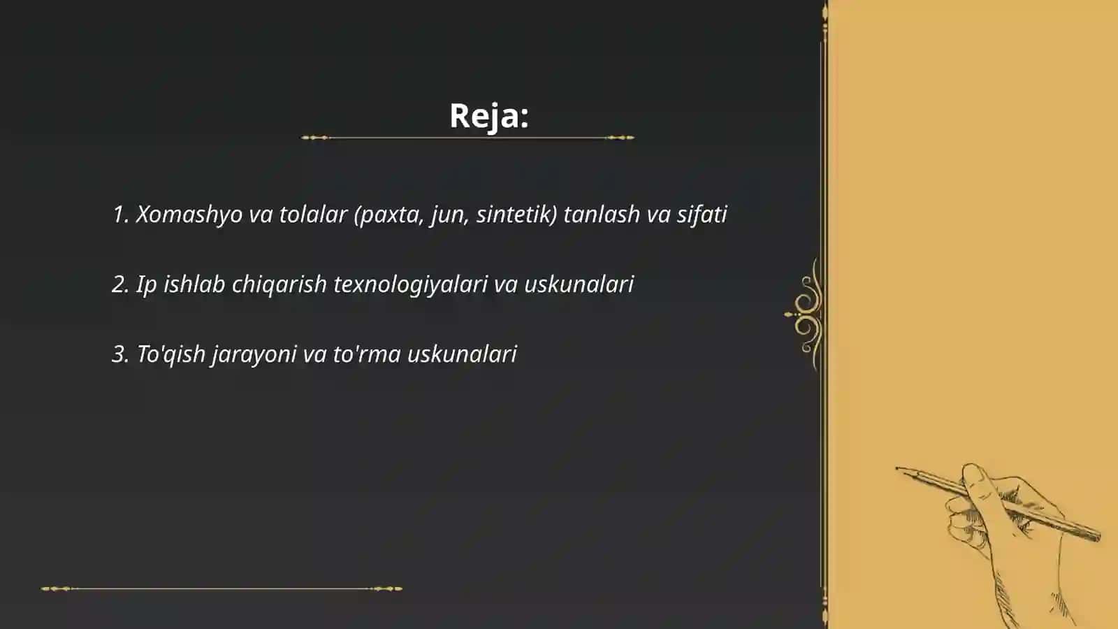 To'qimachilik tovarlarini ishlab chiqarish Fazilova Sarvinoz 2