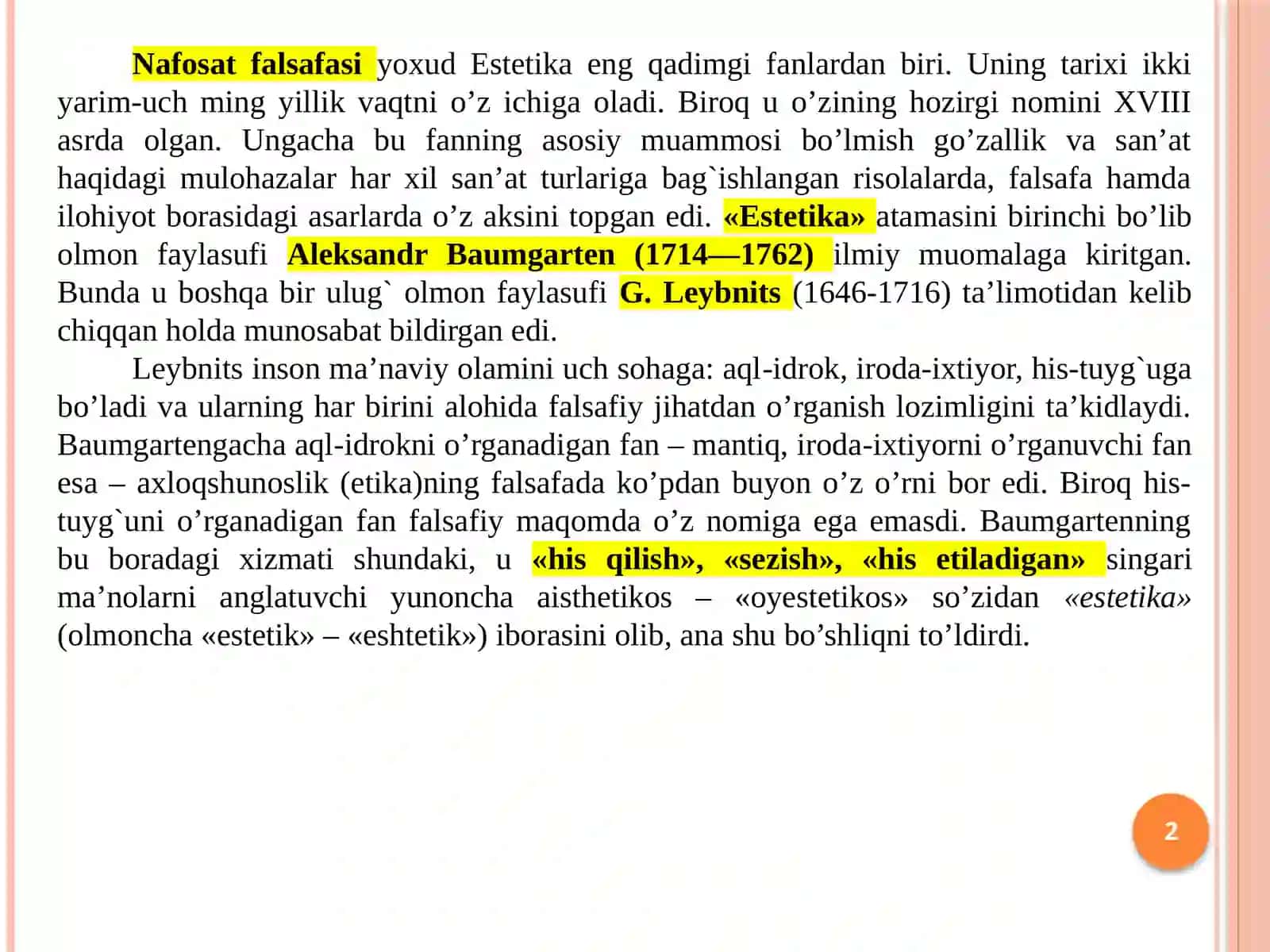 NAFOSAT FALSAFASI (ESTETIKA) 2