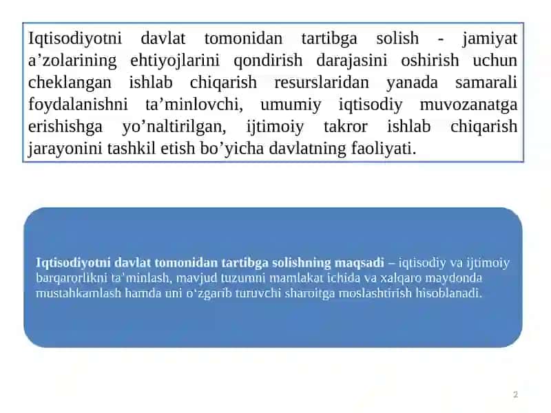 Iqtisodiyotni davlat tomonidan tartibga solish 2