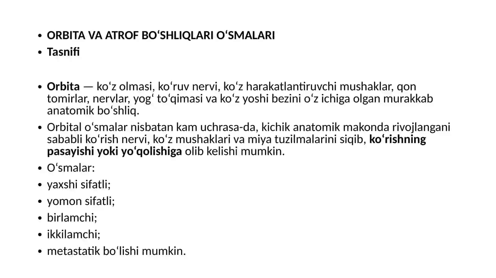 Orbita va atrof bo‘shliqlari o‘smalari 2