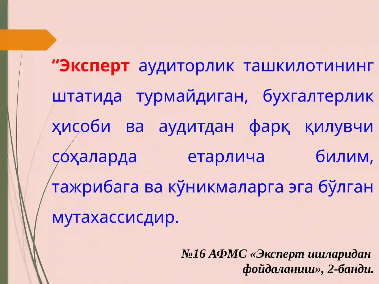 17-мавзу:Эксперт ишларидан ва бошқа аудиторлик ташкилоти маълумотларидан фойдаланиш 2