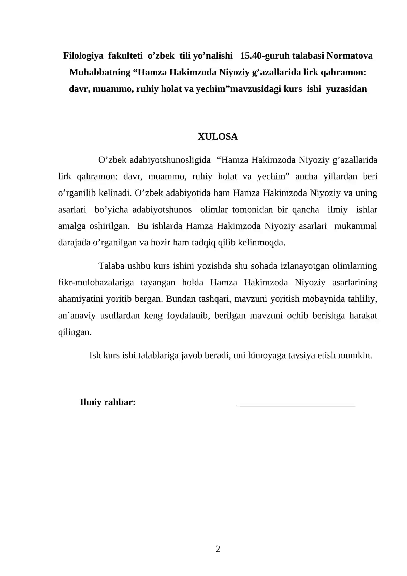 Hamza Hakimzoda Niyoziy g’azallarida lirk qahramon: davr, muammo, ruhiy holat va yechim 2