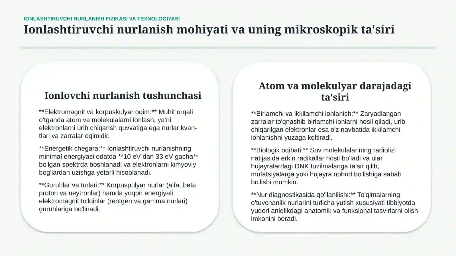 Ionlashtiruvchi nurlanishli nur tekshiruv usullari — fizik va texnologik asoslari 2