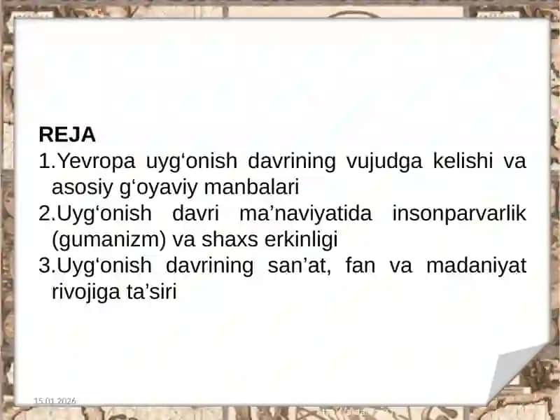 Yevropa uyg‘onish davri ma’naviyati 2