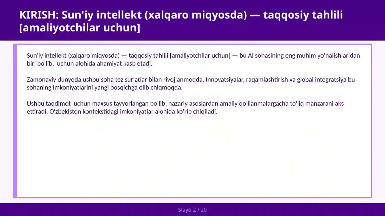 Sun'iy intellekt (xalqaro miqyosda) - taqqosiy tahlili [amaliyotchilar uchun] 2