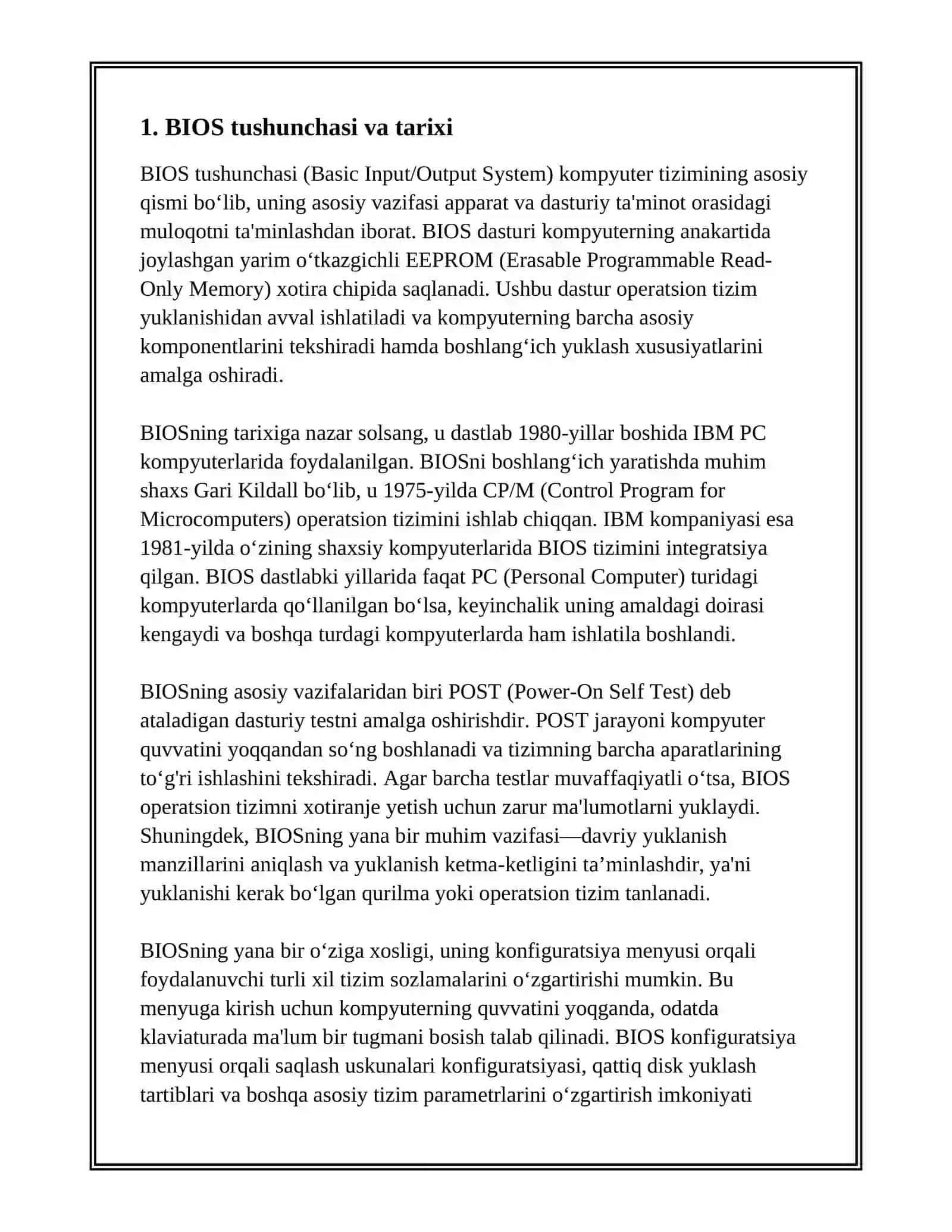 BIOS TIZIMIGA KIRISH 2
