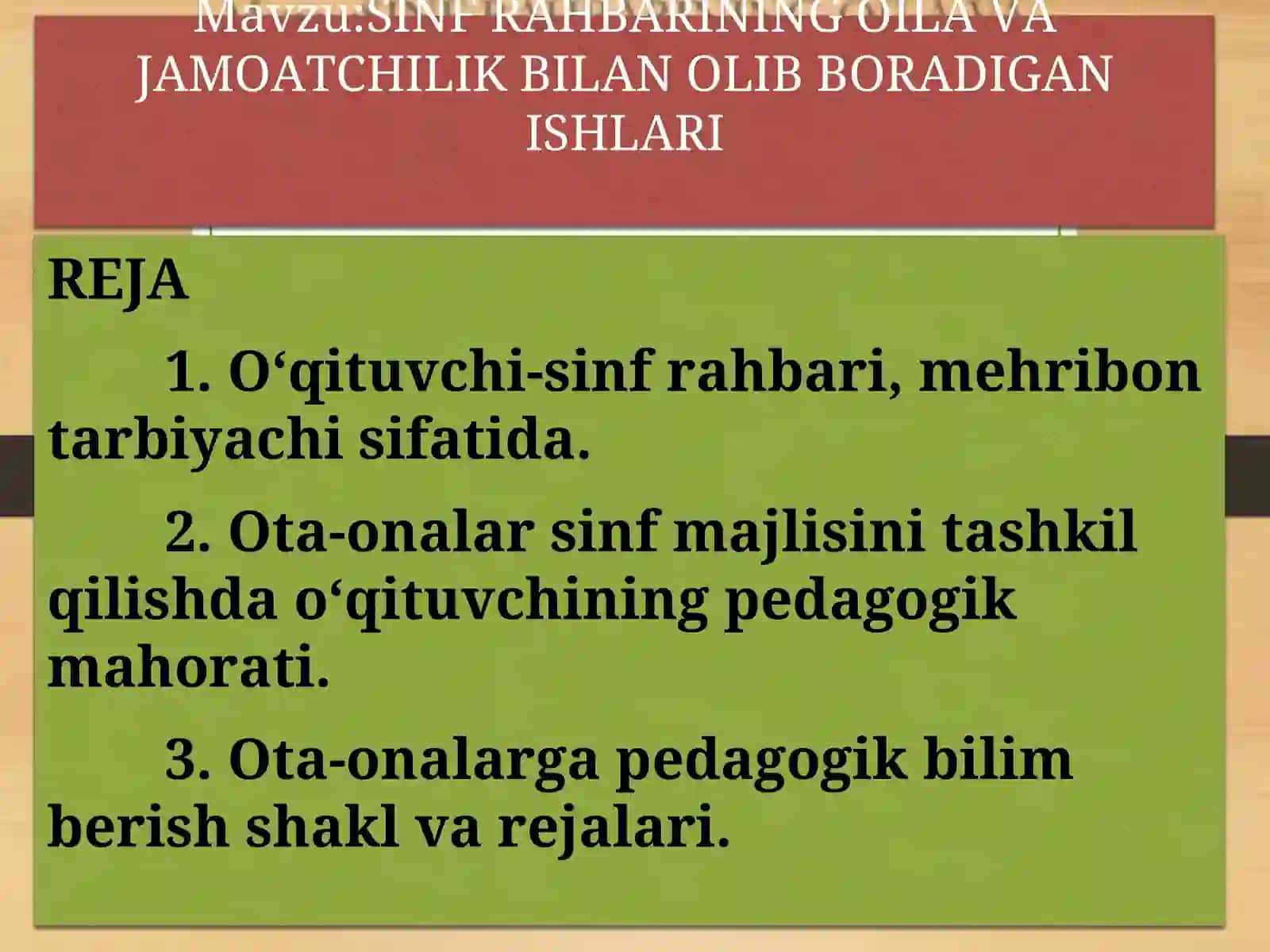 SINF RAHBARINING OILA VA JAMOATCHILIK BILAN OLIB BORADIGAN ISHLARI 2
