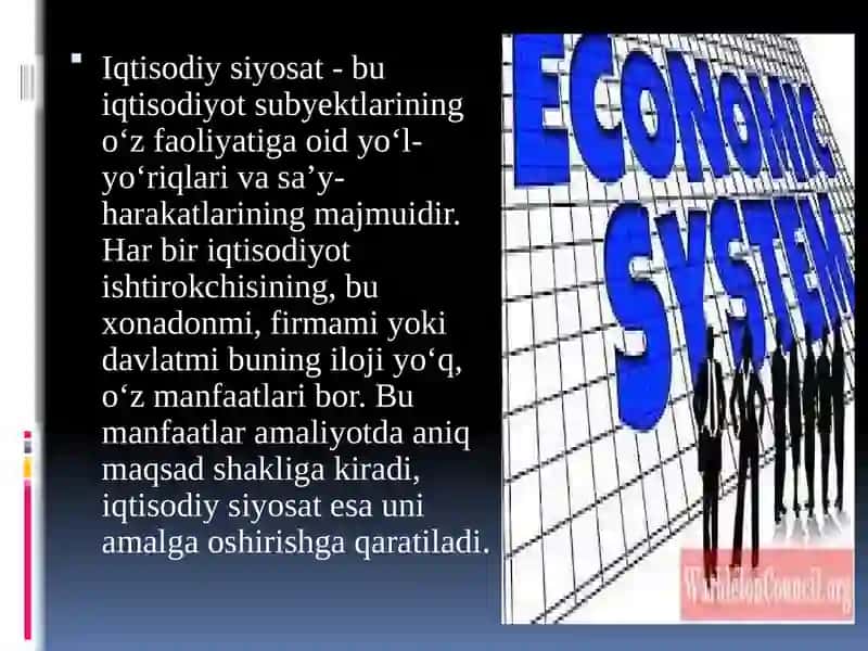IQTISODIYOT, BOZOR VA IQTISODIY SIYOSAT 2