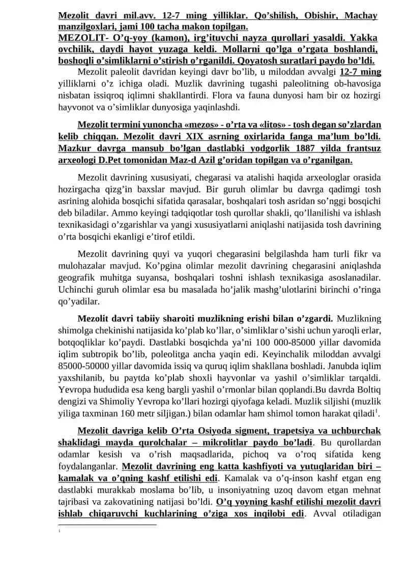 4-seminar: Mezolit davri xo‘jaligi va moddiy madaniyati 2