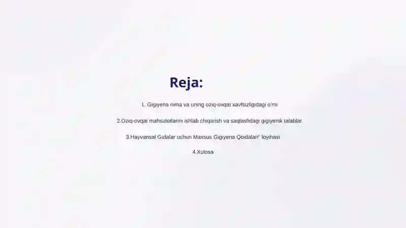 Oziq-ovqat mahsulotlariga qo'yiladigan gigiyenik talablar 2